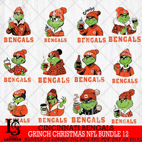 Cincinnati Bengals Grinch Christmas NFL Bundle 12 Svg Eps Dxf Png File,Cricut svg files, Digital Download, Instant Download
