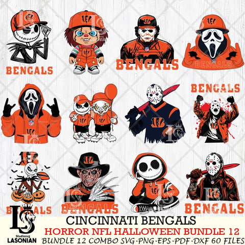 Cincinnati Bengals Halloween Bundle 12 SVG Svg Eps Dxf Png File, Bundle NFL svg, Digital Download, Instant Download