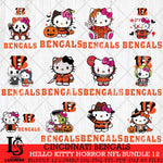 Cincinnati Bengals Hello Kitty Horror NFL Bundle 12 SVG Eps Dxf Png File, NFL svg, Digital Download, Instant Download