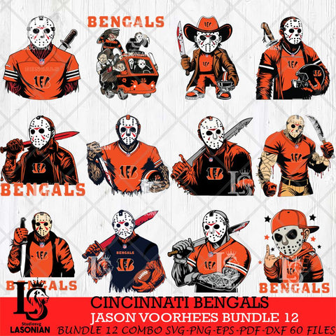 Cincinnati Bengals Jason Voorhees Horror Bundle 12 SVG Svg Eps Dxf Png File,Bundle NFL svg, Digital Download, Instant Download