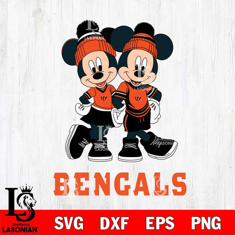 Cincinnati Bengals Mickey And Minnie Mouse Football Svg Eps Dxf Png File, Bundle NFl svg , File Cut , Digital Download , Instant Download, Laser Cut Svg Files