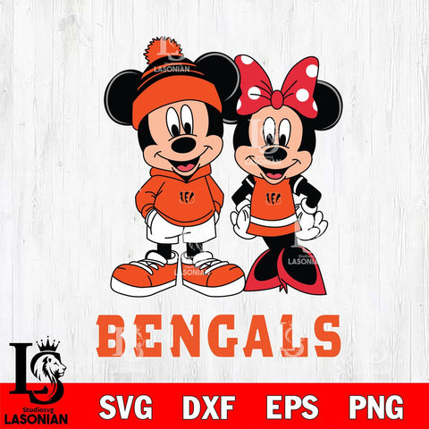 Cincinnati Bengals Mickey Minnie Mouse Cute Football Svg Eps Dxf Png File, Bundle NFl svg , File Cut , Digital Download , Instant Download, Laser Cut Svg Files