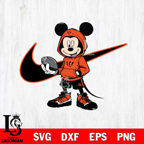 Cincinnati Bengals Mickey Wearing Hoodie Sport Svg Eps Dxf Png File, Digital Download, Instant Download