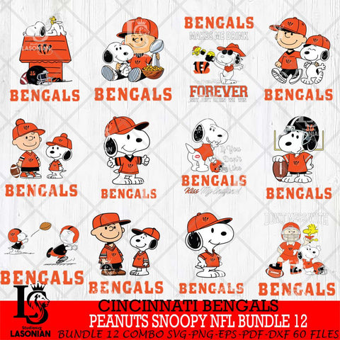 Cincinnati Bengals Peanuts Snoopy Player NFL Bundle 12 SVG DXF EPS PNG FILE,Snoopy File Cut, bundle nfl Digital Download,Instant Download, Silhouette