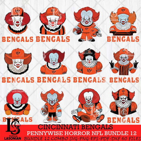 Cincinnati Bengals Pennywise Horror NFL Bundle 12 SVG Eps Dxf Png File, NFL svg, Digital Download, Instant Download