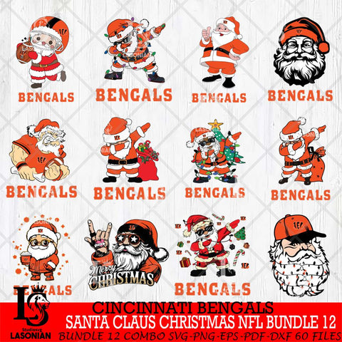 Cincinnati Bengals Satan Claus Christmas NFL Bundle 12 Svg Eps Dxf Png File,NFL Svg Files,Digital Download,Sublimation,Instant Download