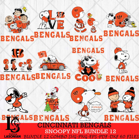 Cincinnati Bengals Snoopy NFL Bundle 12 SVG Eps Dxf Png File, NFL svg, Digital Download, Instant Download