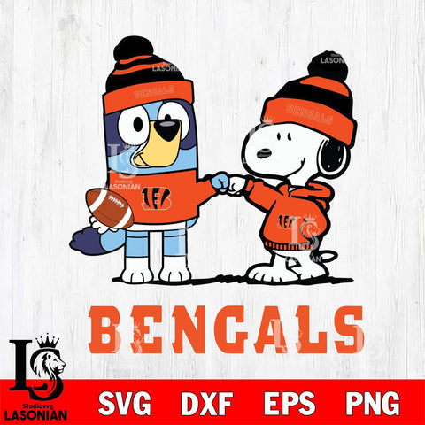 Cincinnati Bengals Snoopy & Bluey Football Svg Eps Dxf Png File,NFL Svg Files,Christmas svg ,Digital Download ,Instant Download