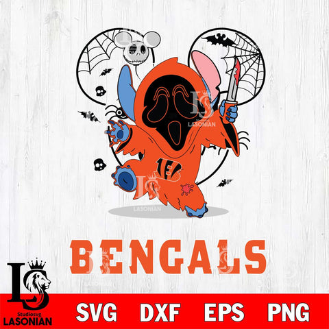 Cincinnati Bengals Stitch Ghost Face Halloween 2 Svg Eps Dxf Png File, Digital Download, Instant Download