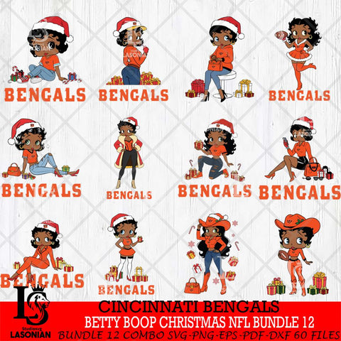 Cincinnati Bengals  Betty Boop Christmas NFL Bundle File Cut, NFL SVG DXF EPS PNG PDF File, Digital Download , Criucut , Silhouette