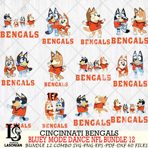 Cincinnati Bengals  Bluey Dance NFL Bundle 12 SVG Eps Dxf Png File, Digital Download, Instant Download