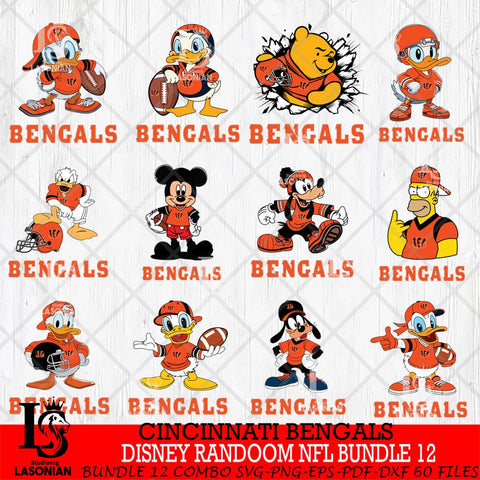 Cincinnati Bengals  Disney Ramdoom NFL Bundle 12 Cricut,Bundle NFL SVG DXF EPS PNG FILE, Digital Download,Instant Download, Silhouette