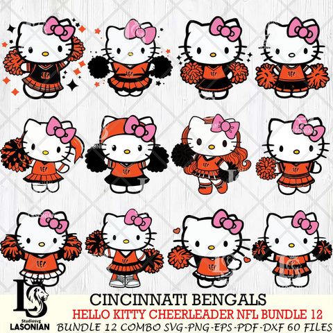 Cincinnati Bengals  Hello Kitty Cheerleader NFL Bundle 12 SVG Eps Dxf Png File, Digital Download, Instant Download