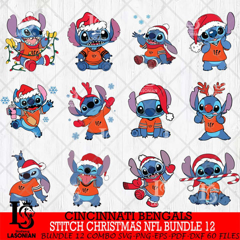 Cincinnati Bengals  Stitch Christmas NFL Bundle 12 Svg Eps Dxf Png File, Digital Download, Instant Download