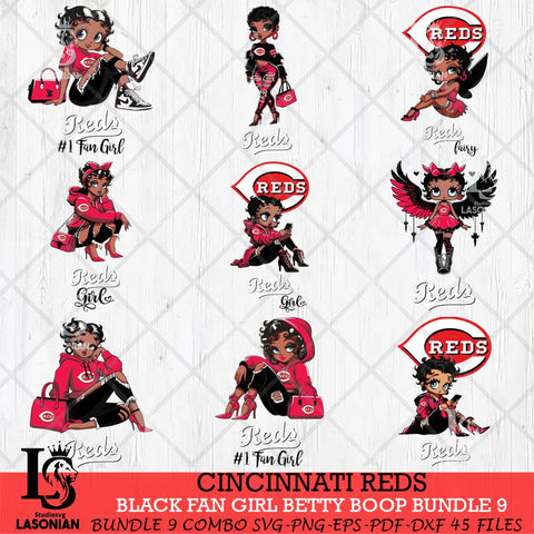 Cincinnati Reds Black Fan Girl Betty Boop Bundle 9, Svg Eps Dxf Png File, Digital Download