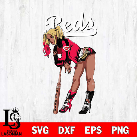 Cincinnati Reds Black Fan Girl Harley Quinn MLB Svg Eps Dxf Png File, Digital Download, Instant Download