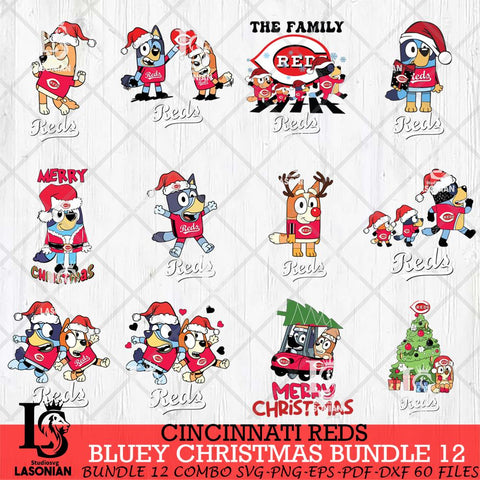 Cincinnati Reds Bluey Happy Christmas Bundle 12 Svg Eps Dxf Png File, Digital Download