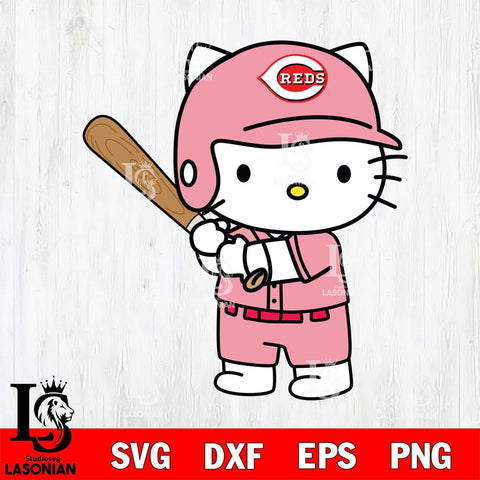 Cincinnati Reds Hello Kitty Player SVG DXF EPS PNG FILE, MLB File Cut,Hello Kitty Digital Download,Instant Download, Silhouette