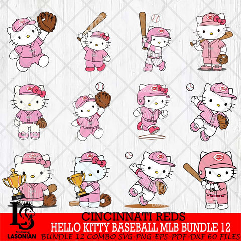 Cincinnati Reds Hello Kitty Player Baseball MLB Bundle 12 SVG DXF EPS PNG FILE, MLB Bundle File Cut,Hello Kitty Digital Download,Instant Download, Silhouette