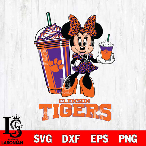 Clemson Tigers Minnie Mouse Fan And Coffee Svg Eps Dxf Png File, Digital Download, Instant Download