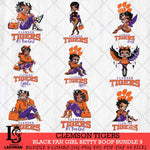 Clemson Tigers Black Fan Girl Betty Boop Bundle 9, Svg Eps Dxf Png File, Digital Download