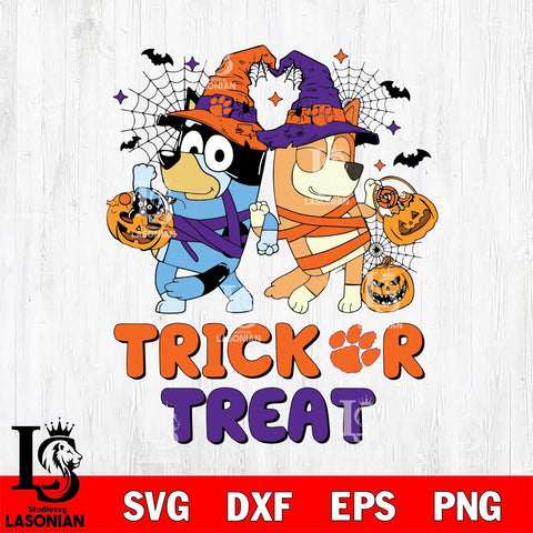 Clemson Tigers Bluey Trick or Treat Halloween 2 Svg Eps Dxf Png File, Digital Download, Instant Download