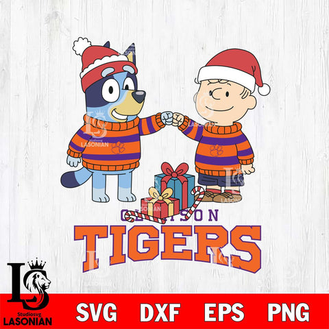 Clemson Tigers Bluey With Charlie Brown Christmas File Cut, NCAA SVG DXF EPS PNG FILE, Digital Download,Instant Download, Silhouette