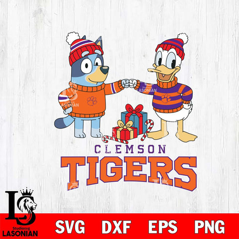 Clemson Tigers Bluey With Donald Duck Christmas File Cut, NCAA SVG DXF EPS PNG FILE, Digital Download,Instant Download, Silhouette