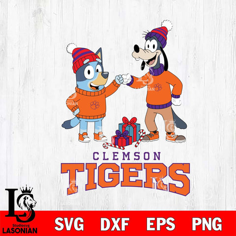 Clemson Tigers Bluey With Goofy Christmas File Cut, NCAA SVG DXF EPS PNG FILE, Digital Download,Instant Download, Silhouette