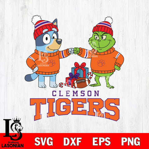 Clemson Tigers Bluey With Grinch Christmas File Cut, NCAA SVG DXF EPS PNG FILE, Digital Download,Instant Download, Silhouette