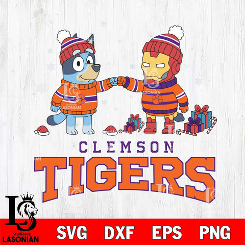 Clemson Tigers Bluey With Iron man Christmas File Cut, NCAA SVG DXF EPS PNG FILE, Digital Download,Instant Download, Silhouette