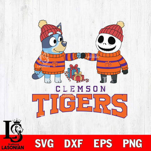 Clemson Tigers Bluey With Jack Skellington Christmas File Cut, NCAA SVG DXF EPS PNG FILE, Digital Download,Instant Download, Silhouette