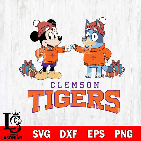 Clemson Tigers Bluey With Mickey Christmas File Cut, NCAA SVG DXF EPS PNG FILE, Digital Download,Instant Download, Silhouette