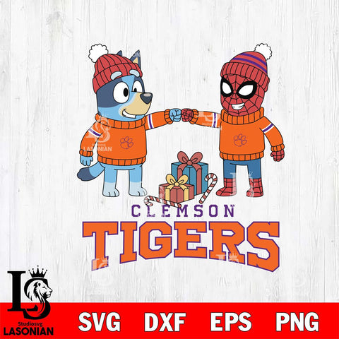 Clemson Tigers Bluey With Spider man Christmas File Cut, NCAA SVG DXF EPS PNG FILE, Digital Download,Instant Download, Silhouette