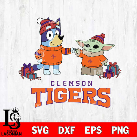 Clemson Tigers Bluey With Yoda Christmas File Cut, NCAA SVG DXF EPS PNG FILE, Digital Download,Instant Download, Silhouette