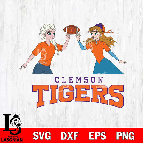 Clemson Tigers Elsa & Anna Football Cricut,Christmas SVG DXF EPS PNG FILE, NCAA Digital Download,Instant Download, Silhouette