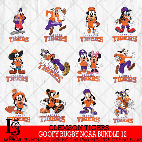 Clemson Tigers Goofy Rugby Disney NCAA Bundle 12 SVG DXF EPS PNG FILE,NCAA bundle svg ,Football Digital Download,Instant Download, Silhouette