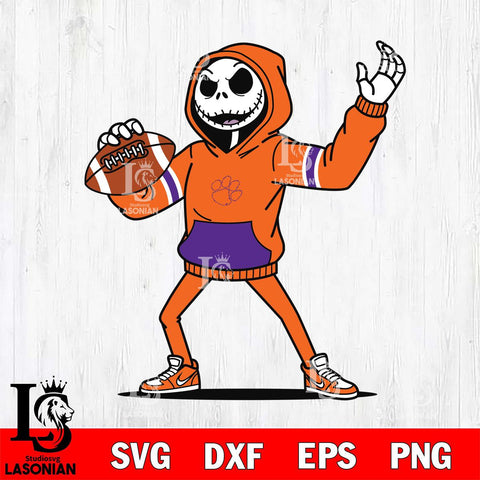 Clemson Tigers Jack Skellington Football Christmas File Cut, NCAA SVG DXF EPS PNG FILE, Digital Download , Criucut , Silhouette