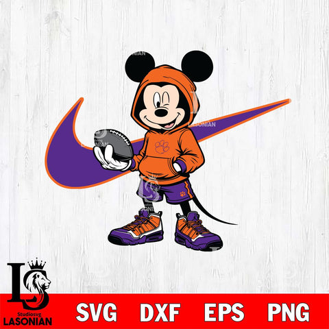 Clemson Tigers Mickey Wearing Hoodie Sport Svg Eps Dxf Png File, NCAA svg, Digital Download, Instant Download