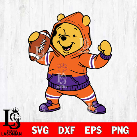 Clemson Tigers Winnie The Pooh Disney Football Christmas File Cut, NCAA SVG DXF EPS PNG FILE, Digital Download , Criucut , Silhouette