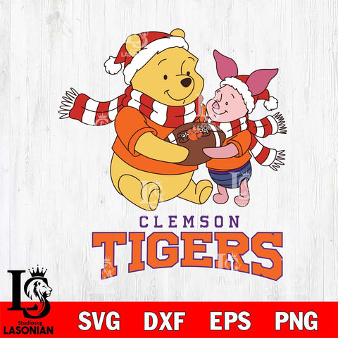 Clemson Tigers Winnie the Pooh & Piglet Football Cricut,Christmas SVG DXF EPS PNG FILE, NCAA Digital Download,Instant Download, Silhouette