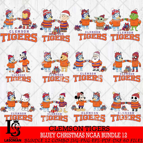 Clemson Tigers  Bluey friends christmas NCAA Bundle File Cut,Bundle NCAA SVG DXF EPS PNG FILE, Digital Download,Instant Download, Silhouette