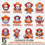 Clemson Tigers  Pennywise Horror NCAA Bundle 12 SVG Svg Eps Dxf Png File, Digital Download