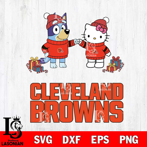 Cleveland Browns Bluey With Hello kitty Christmas Cricut,Christmas SVG DXF EPS PNG FILE, Digital Download,Instant Download, Silhouette