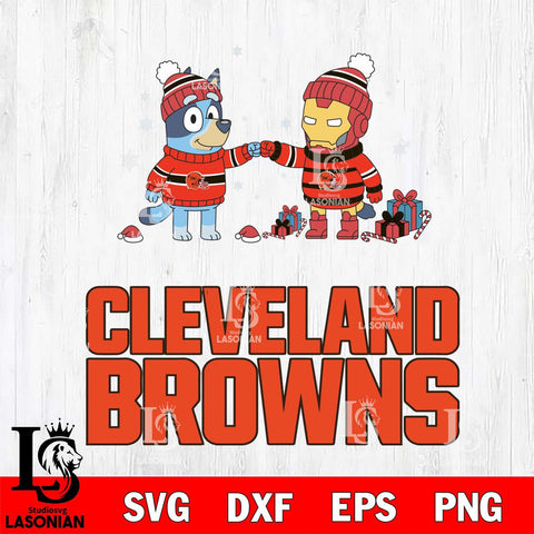 Cleveland Browns Bluey With Iron man Christmas Cricut,Christmas SVG DXF EPS PNG FILE, Digital Download,Instant Download, Silhouette