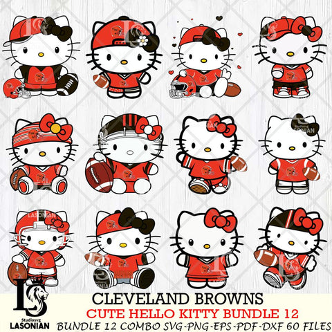 Cleveland Browns Cute Hello Kitty NFL Bundle 12 SVG Svg Eps Dxf Png File, NFL svg, Digital Download, Instant Download