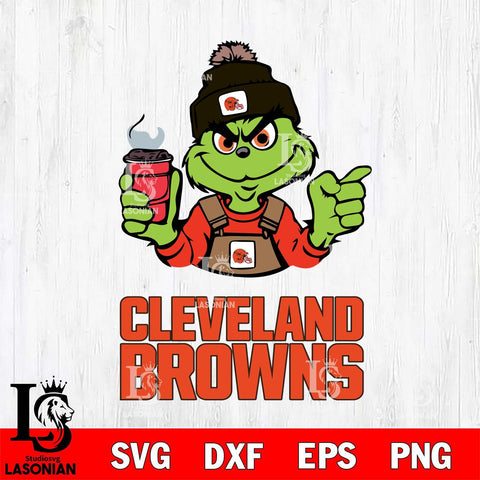 Cleveland Browns Grinch with coffee Svg Eps Dxf Png File, Digital Download, Instant Download