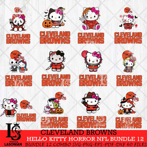 Cleveland Browns Hello Kitty Horror NFL Bundle 12 SVG Eps Dxf Png File, NFL svg, Digital Download, Instant Download
