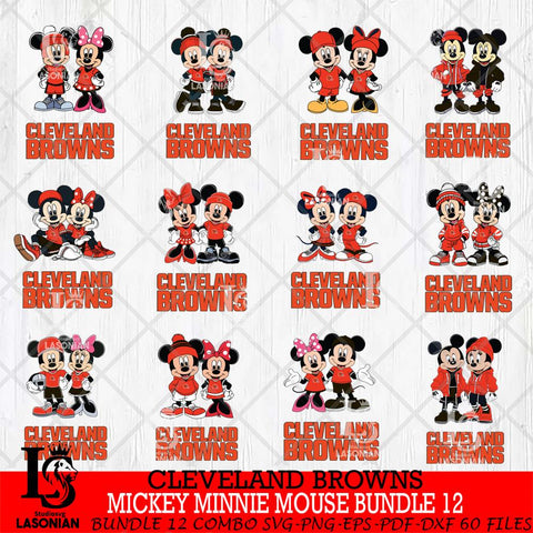 Cleveland Browns Mickey Minnie Mouse NFL Bundle 12 Svg Eps Dxf Png File, Bundle NFl svg , File Cut , Digital Download , Instant Download, Laser Cut Svg Files
