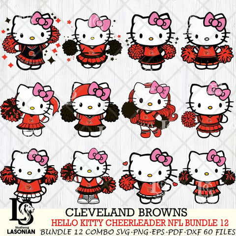Cleveland Browns  Hello Kitty Cheerleader NFL Bundle 12 SVG Eps Dxf Png File, Digital Download, Instant Download